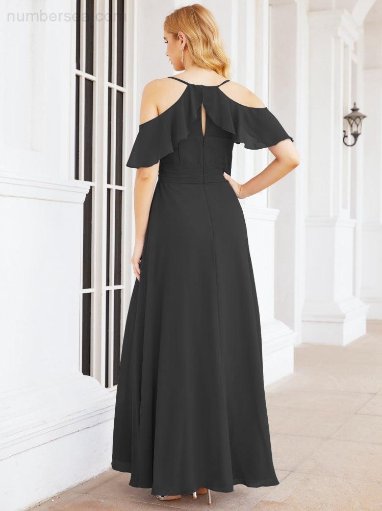 Numbersea Cold Shoulder Long Bridesmaid Dresses Side Slit Formal Prom Gowns Party Wedding 28070-numbersea