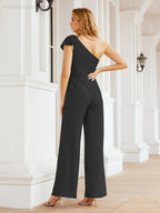 Numbersea Womens One Shoulder Chiffon Long Jumpsuit Formal Evening Dress Bridesmaid Dresses Pants