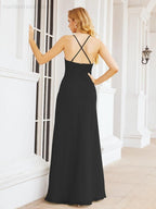 Numbersea Halter Bridesmaid Dresses with Pockets Sleeveless Formal Evening Party Prom Gowns 28055-numbersea