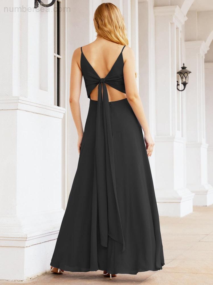 Numbersea Spaghetti Strap Bridesmaid Dresses V Neck Butterfly Back Fromal Evening Party Prom Gown 28036-numbersea