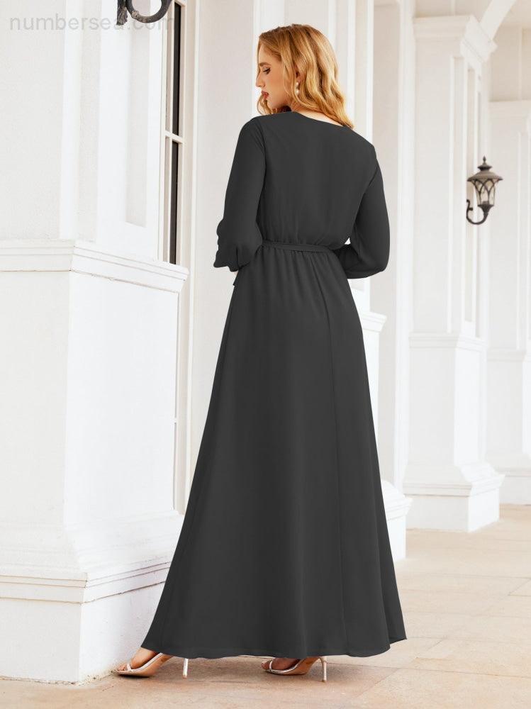 Numbersea Women's Chiffon Bridesmaid Dress A line Long Sleeves Formal Evening Prom Gown for Wedding Guest 28032-numbersea