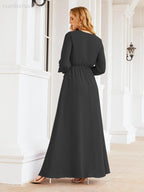 Numbersea Women's Chiffon Bridesmaid Dress A line Long Sleeves Formal Evening Prom Gown for Wedding Guest 28032-numbersea
