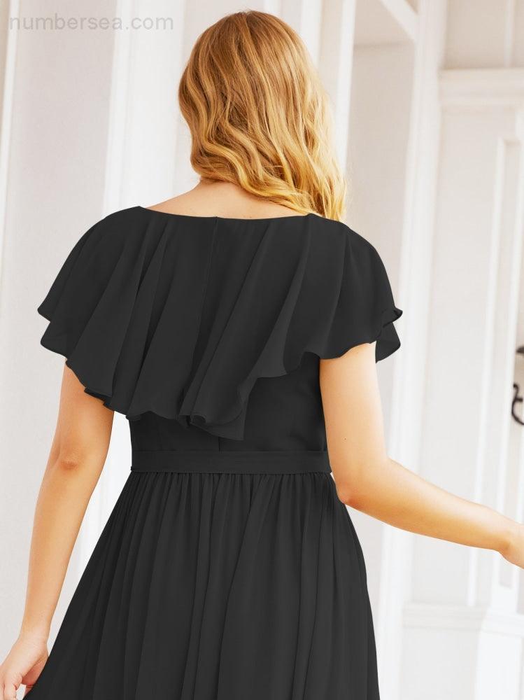 Bridesmaid Dresses with Flutter Sleeves Formal Evening Party Prom Gowns 28044-numbersea