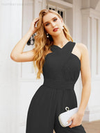 Numbersea Crisscross Neck Jumpsuit Formal Evening Dress Long Bridesmaid Dresses Bell-bottomed Pants 28033-numbersea