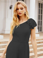 Numbersea Womens One Shoulder Chiffon Long Jumpsuit Formal Evening Dress Bridesmaid Dresses Pants