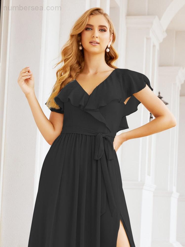 Bridesmaid Dresses with Flutter Sleeves Formal Evening Party Prom Gowns 28044-numbersea