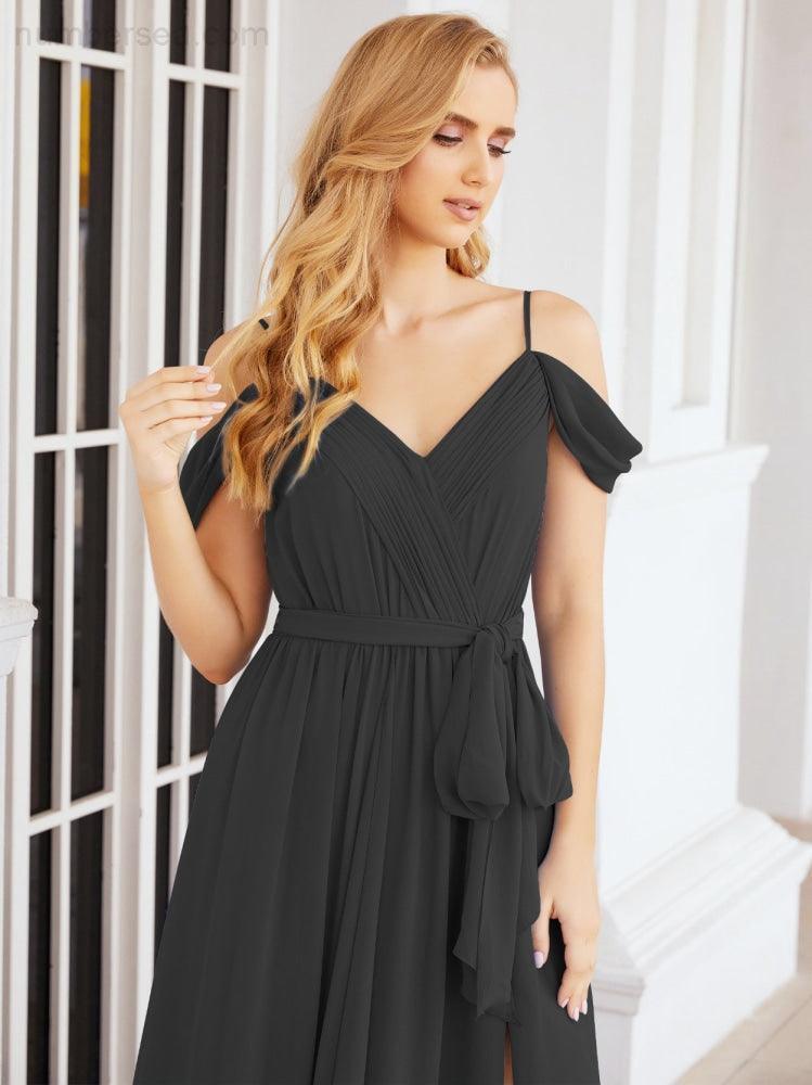 Numbersea Off The Shoulder Chiffon Bridesmaid Dress Long Formal Graduation Gown with Cowl Back 28069-numbersea