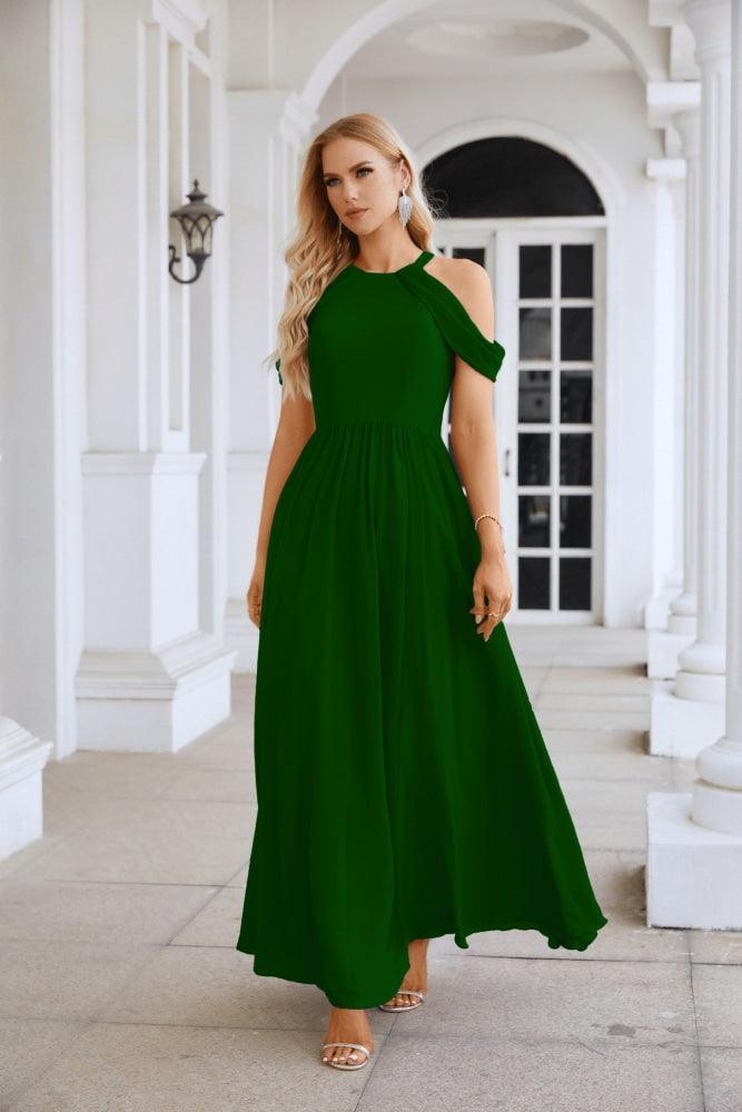 Ladies Chiffon Off Shoulder Swing Sleeve Front Slit Bridesmaid Evening Dress Wedding Party Evening Dress 28117-numbersea