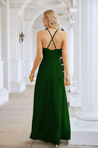 Ladies Chiffon Spaghetti Strap V Neck Front Slit Floor Length Bridesmaid Evening Dress Prom Party Wedding Evening Dress 28116-numbersea