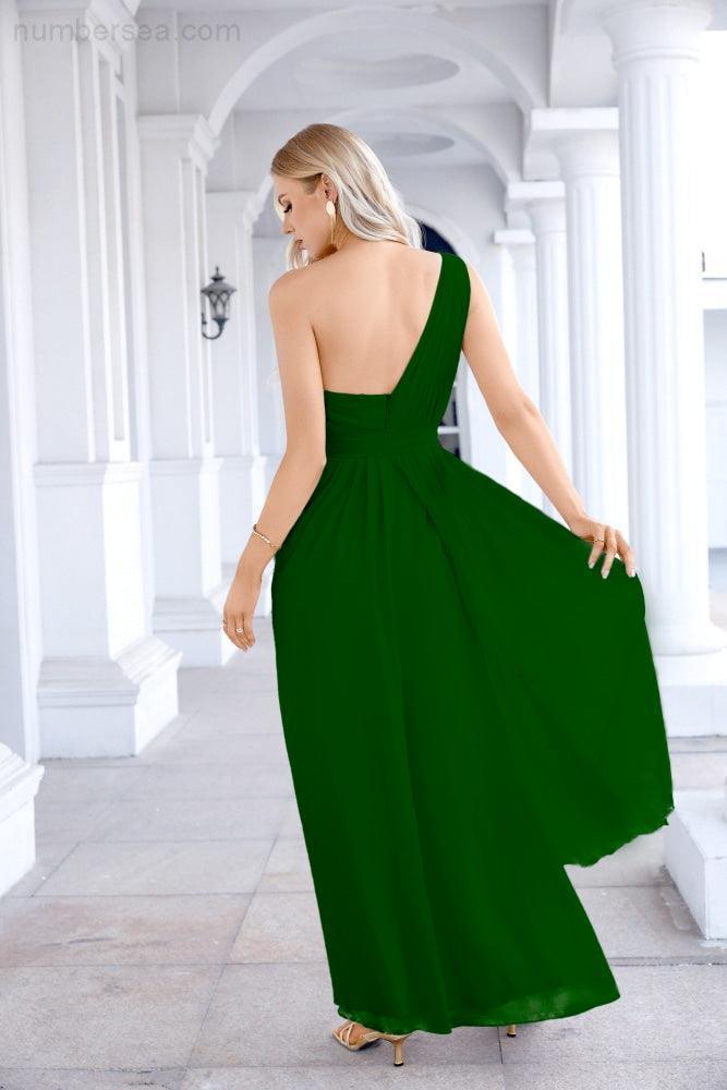 Ladies Chiffon One Shoulder Bridesmaid Evening Dress Wedding Party Evening Dress 28133-numbersea