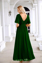 Ladies Chiffon Sleeve Crew Neck Front Slit Floor Length Bridesmaid Evening Dress Wedding Party Evening Dress 28124-numbersea