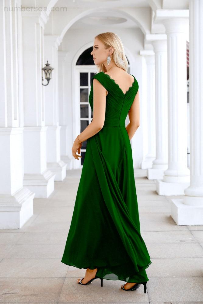 Ladies Chiffon V Neck Sleeveless Floor Length Bridesmaid Evening Dress Wedding Party Evening Dress 28126-numbersea