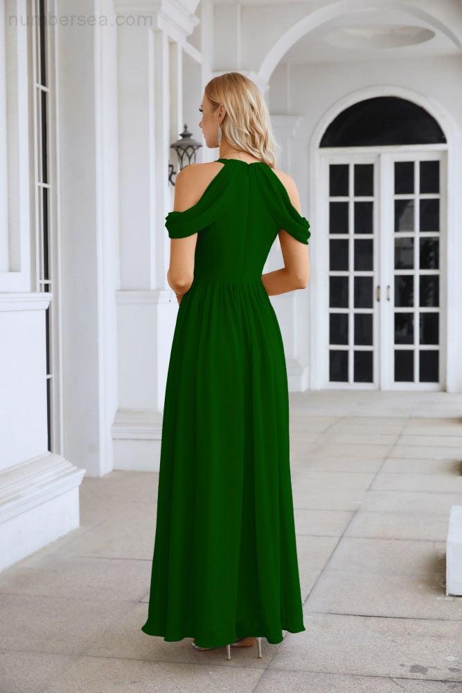 Ladies Chiffon Off Shoulder Swing Sleeve Front Slit Bridesmaid Evening Dress Wedding Party Evening Dress 28117-numbersea