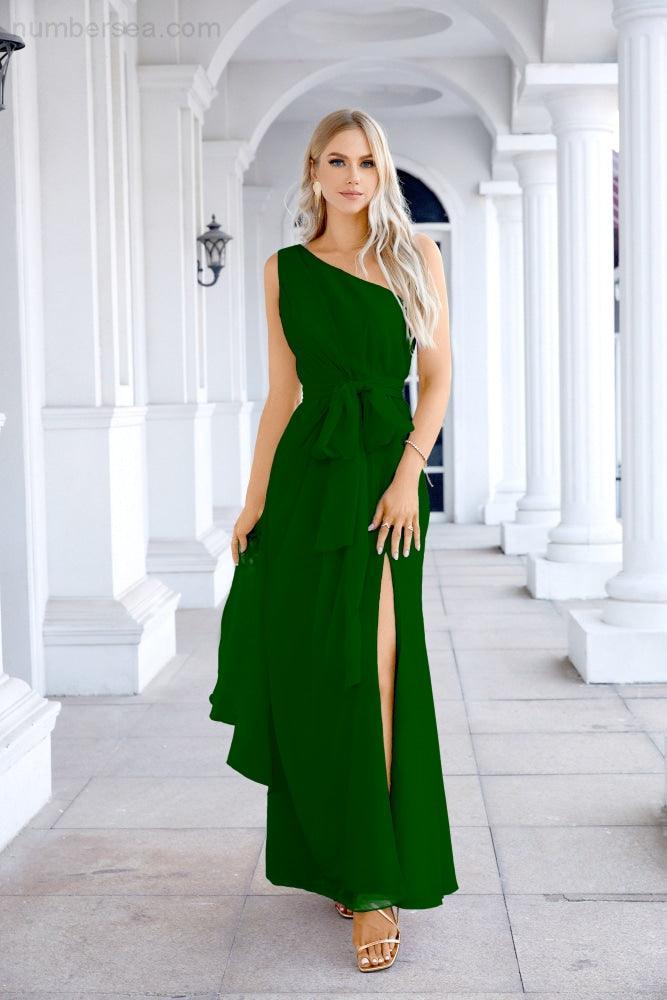 Ladies Chiffon One Shoulder Bridesmaid Evening Dress Wedding Party Evening Dress 28133-numbersea