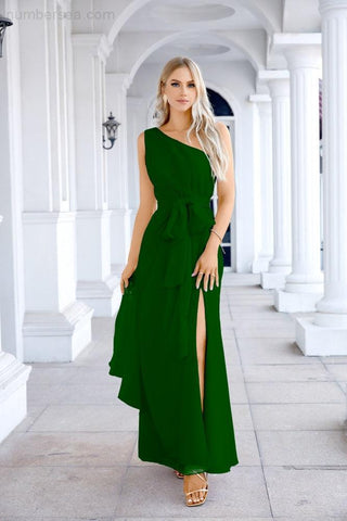 Ladies Chiffon One Shoulder Bridesmaid Evening Dress Wedding Party Evening Dress 28133-numbersea