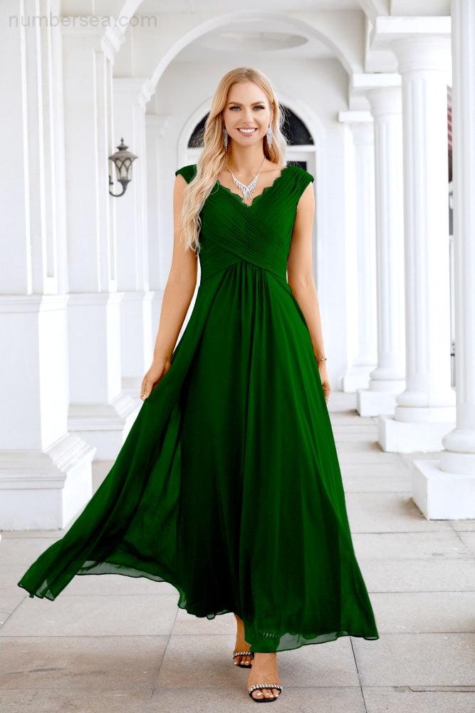 Ladies Chiffon V Neck Sleeveless Floor Length Bridesmaid Evening Dress Wedding Party Evening Dress 28126-numbersea