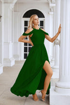 Ladies Chiffon Off Shoulder Swing Sleeve Front Slit Bridesmaid Evening Dress Wedding Party Evening Dress 28117-numbersea