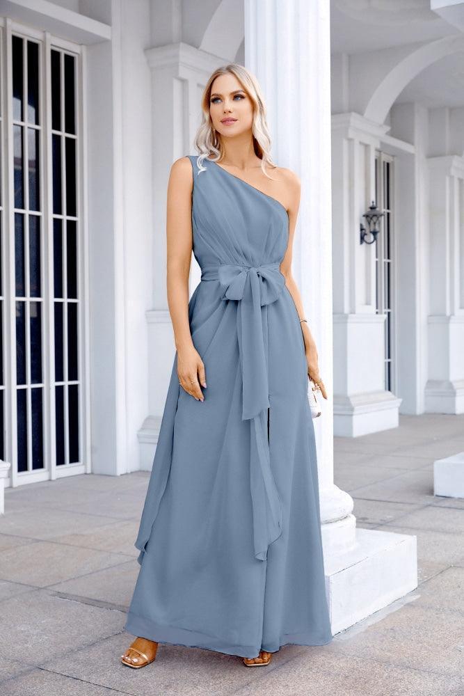 Ladies Chiffon One Shoulder Bridesmaid Evening Dress Wedding Party Evening Dress 28133-numbersea