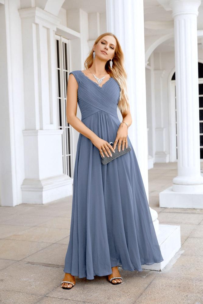 Ladies Chiffon V Neck Sleeveless Floor Length Bridesmaid Evening Dress Wedding Party Evening Dress 28126-numbersea