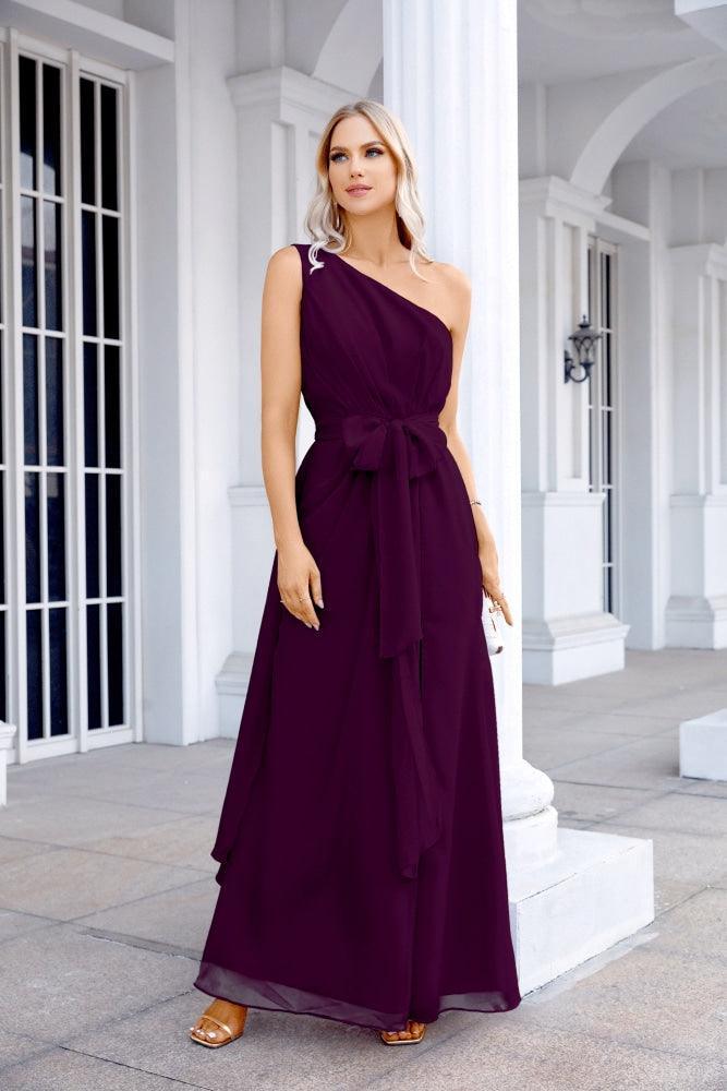 Ladies Chiffon One Shoulder Bridesmaid Evening Dress Wedding Party Evening Dress 28133-numbersea