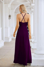 Ladies Chiffon Spaghetti Strap V Neck Front Slit Floor Length Bridesmaid Evening Dress Prom Party Wedding Evening Dress 28116-numbersea