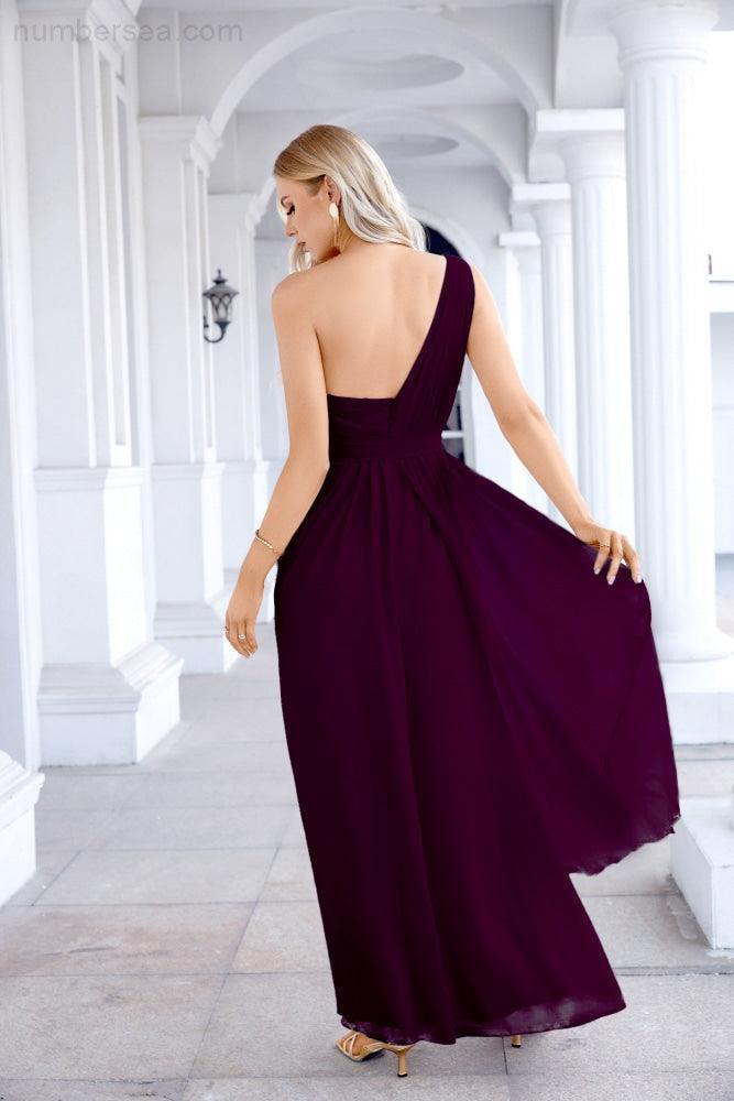 Ladies Chiffon One Shoulder Bridesmaid Evening Dress Wedding Party Evening Dress 28133-numbersea