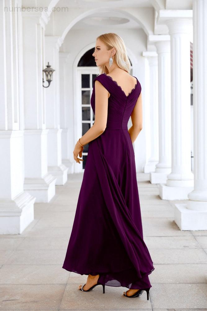 Ladies Chiffon V Neck Sleeveless Floor Length Bridesmaid Evening Dress Wedding Party Evening Dress 28126-numbersea