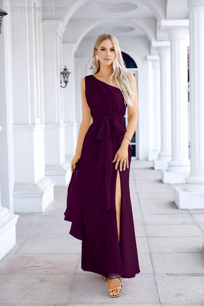 Ladies Chiffon One Shoulder Bridesmaid Evening Dress Wedding Party Evening Dress 28133-numbersea