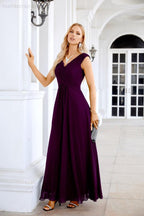 Ladies Chiffon V Neck Sleeveless Floor Length Bridesmaid Evening Dress Wedding Party Evening Dress 28126-numbersea