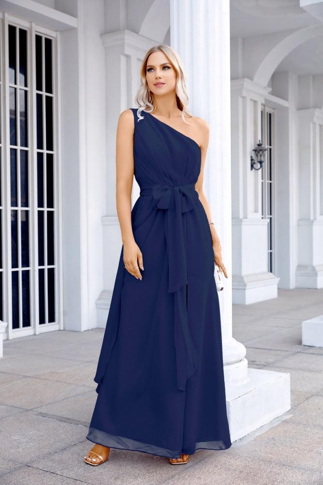 Ladies Chiffon One Shoulder Bridesmaid Evening Dress Wedding Party Evening Dress 28133-numbersea