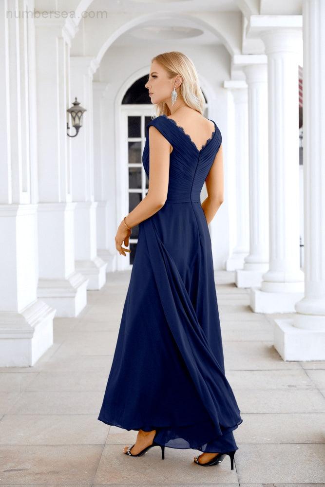 Ladies Chiffon V Neck Sleeveless Floor Length Bridesmaid Evening Dress Wedding Party Evening Dress 28126-numbersea