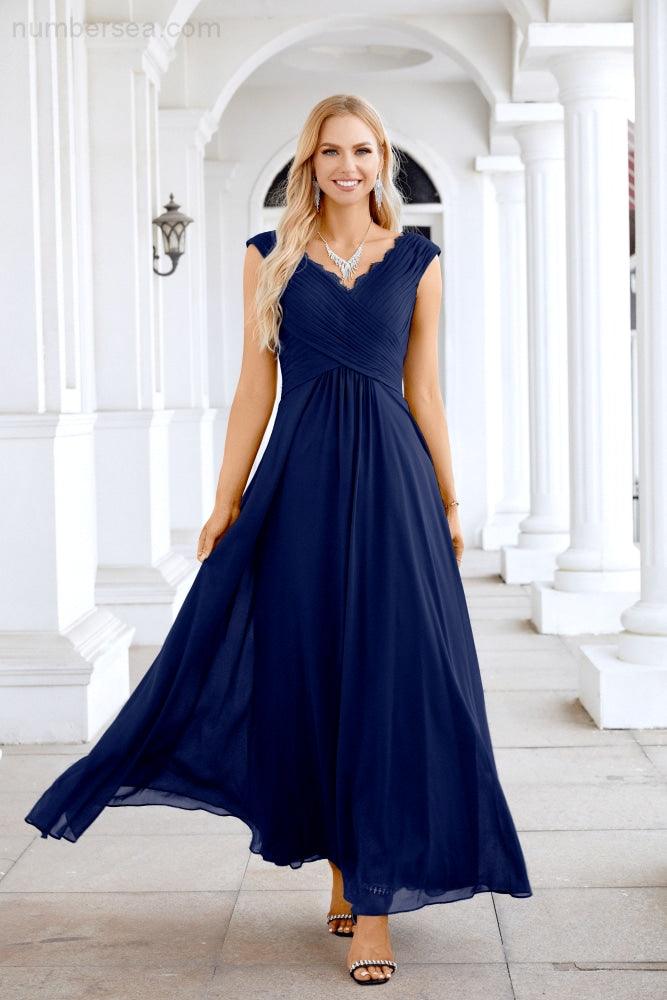Ladies Chiffon V Neck Sleeveless Floor Length Bridesmaid Evening Dress Wedding Party Evening Dress 28126-numbersea