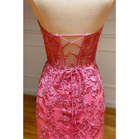 Sexy V-neck Lace Appliques Sheath/column Long Prom Dress