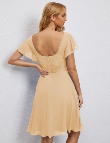 Numbersea Chiffon Bridesmaid Dress V Neck Short Cocktail Gowns For Juniors Homecoming Dresses 28077