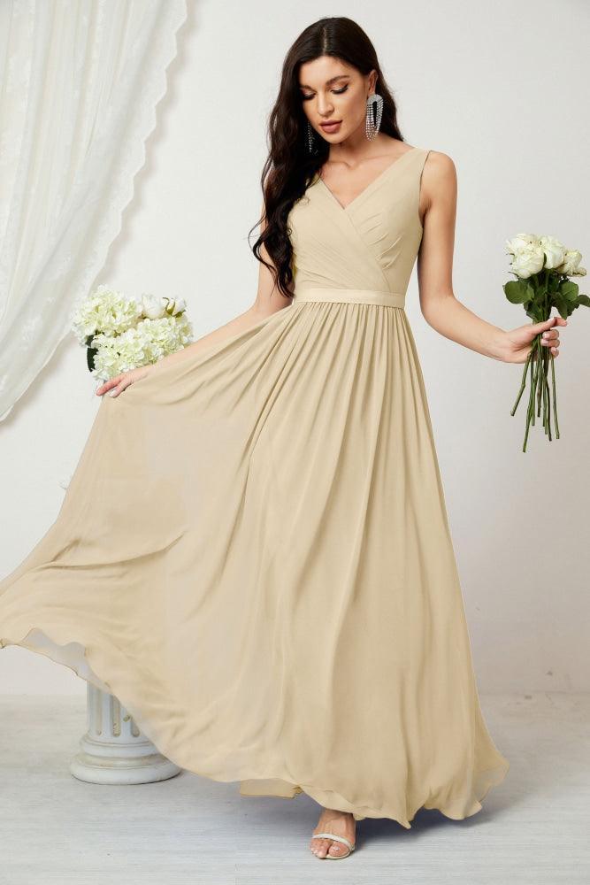 Women's Chiffon Long Bridesmaid Dresses A line Sleeveless Formal Prom Gown for Evening Party Homecoming Dresses 2808-numbersea