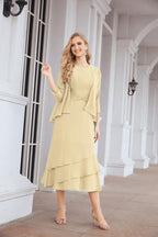 Numbersea Formal Party Gown Dress Chiffon Long Mother of The Bride Dresses with Ruffle Cape 28072 - numbersea