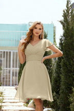 Neck Chiffon Bridesmaid Dresses Formal Cocktail Prom Gown Homecoming 28013 Champagne