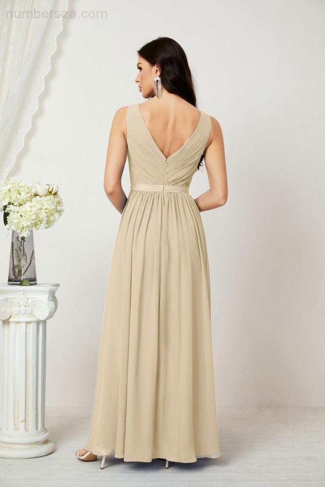 Women's Chiffon Long Bridesmaid Dresses A line Sleeveless Formal Prom Gown for Evening Party Homecoming Dresses 2808-numbersea