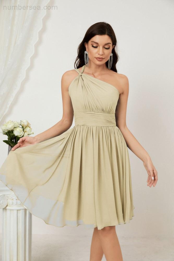Numbersea Women Chiffon Short One Shoulder Bridesmaid Dress Formal Dresses For Party Homecoming 2804