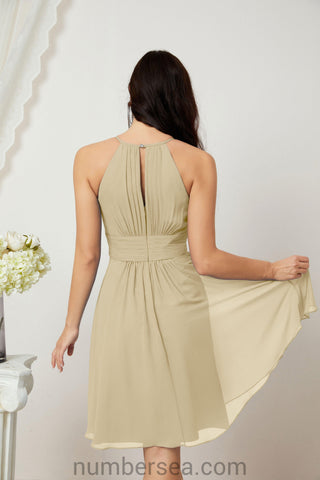 Halter Bridesmaid Dresses Knee Length A Line Formal Evening Party Cocktail Dress 28011