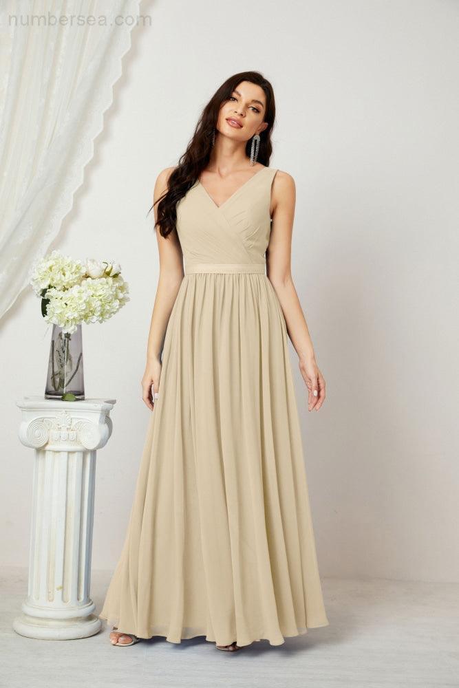 Women's Chiffon Long Bridesmaid Dresses A line Sleeveless Formal Prom Gown for Evening Party Homecoming Dresses 2808-numbersea