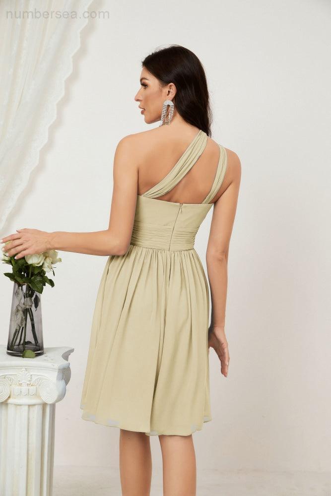 Numbersea Women Chiffon Short One Shoulder Bridesmaid Dress Formal Dresses For Party Homecoming 2804