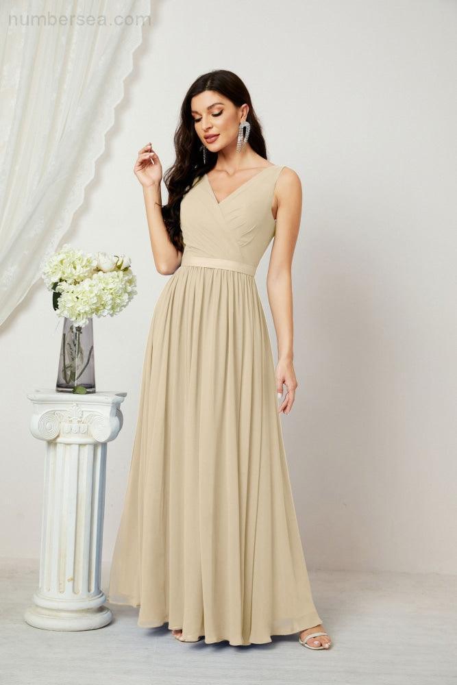 Women's Chiffon Long Bridesmaid Dresses A line Sleeveless Formal Prom Gown for Evening Party Homecoming Dresses 2808-numbersea