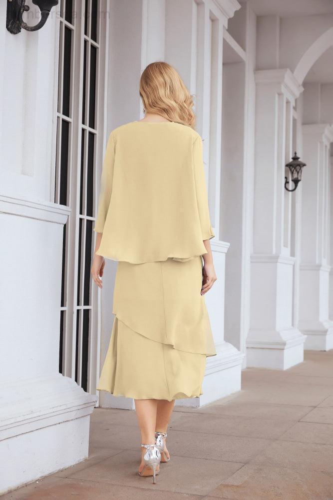 Numbersea Formal Party Gown Dress Chiffon Long Mother of The Bride Dresses with Ruffle Cape 28072 - numbersea