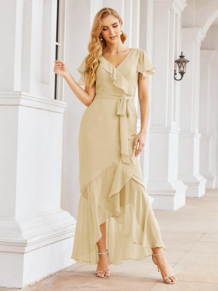 Numbersea Ruffled Bridesmaid Dresses Mermaid Formal Violin Evening Party Prom Gowns 28042-numbersea