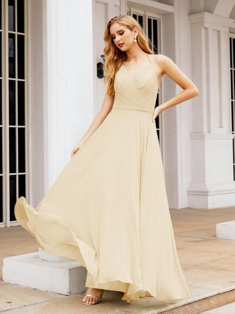 Numbersea Halter Chiffon Bridesmaid Dresses Wedding Appare Sleeveless Formal Prom Dress with Ruffled Back 28035-numbersea