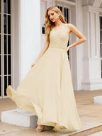 Numbersea Halter Chiffon Bridesmaid Dresses Wedding Appare Sleeveless Formal Prom Dress with Ruffled Back 28035-numbersea