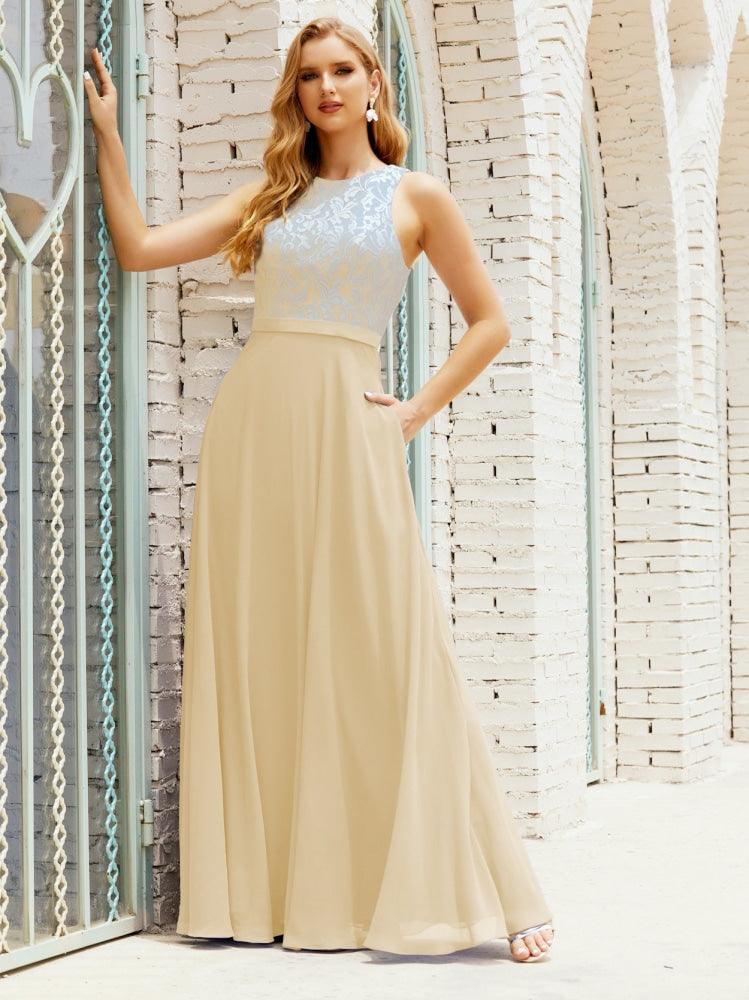 Lace Bridesmaid Dress Floor Length Evening Gowns with Pockets 28017-numbersea