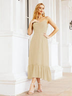Numbersea Women Strap Chiffon Bridesmaid Dress Ankle Length Sleeveless Blackless Ruffle A Line