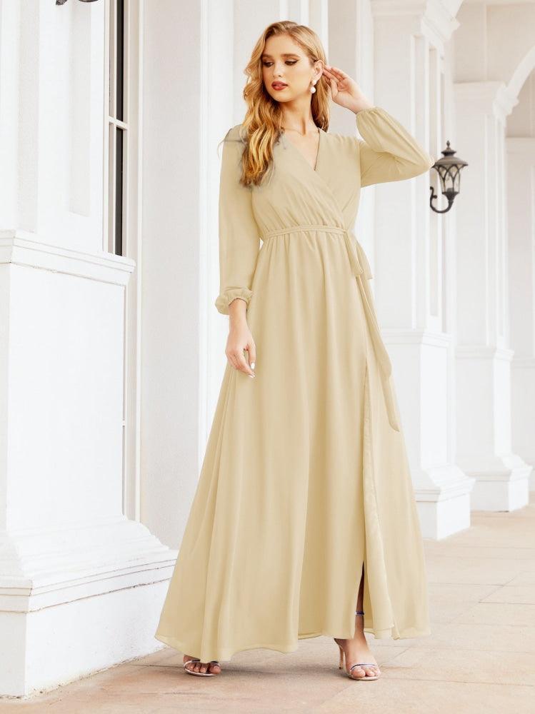 Numbersea Women's Chiffon Bridesmaid Dress A line Long Sleeves Formal Evening Prom Gown for Wedding Guest 28032-numbersea